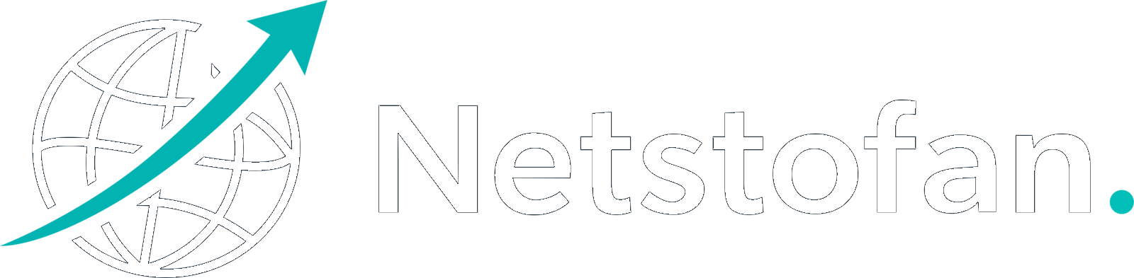 Netstofan – merki með hnattartákni og grænblárri ör